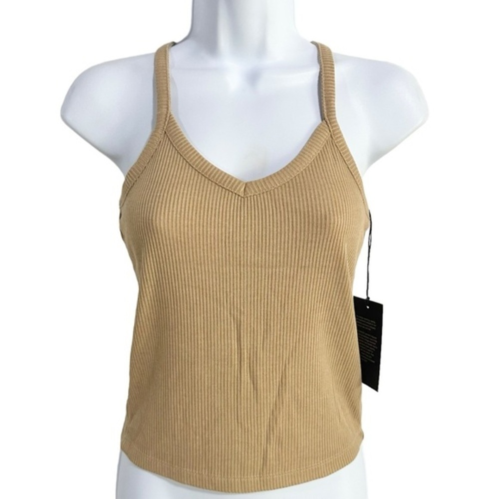 Chaser Tan Ribbed V-Neck Racerback Sleeveless Tank Top Size Small NWT